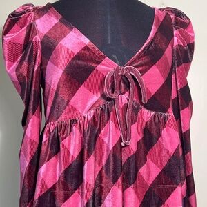 Maeve from Anthropologie Pink/Rose Velvety Velour Cropped Checked Top Sz Medium